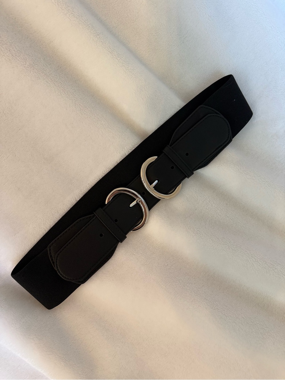 Black Double Buckle Stretch Waist Belt